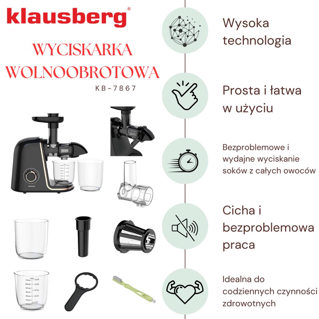 Sokowirówka wolnoobrotowa 150W do owoców i warzyw COLD PRESS KLAUSBERG KB-7867