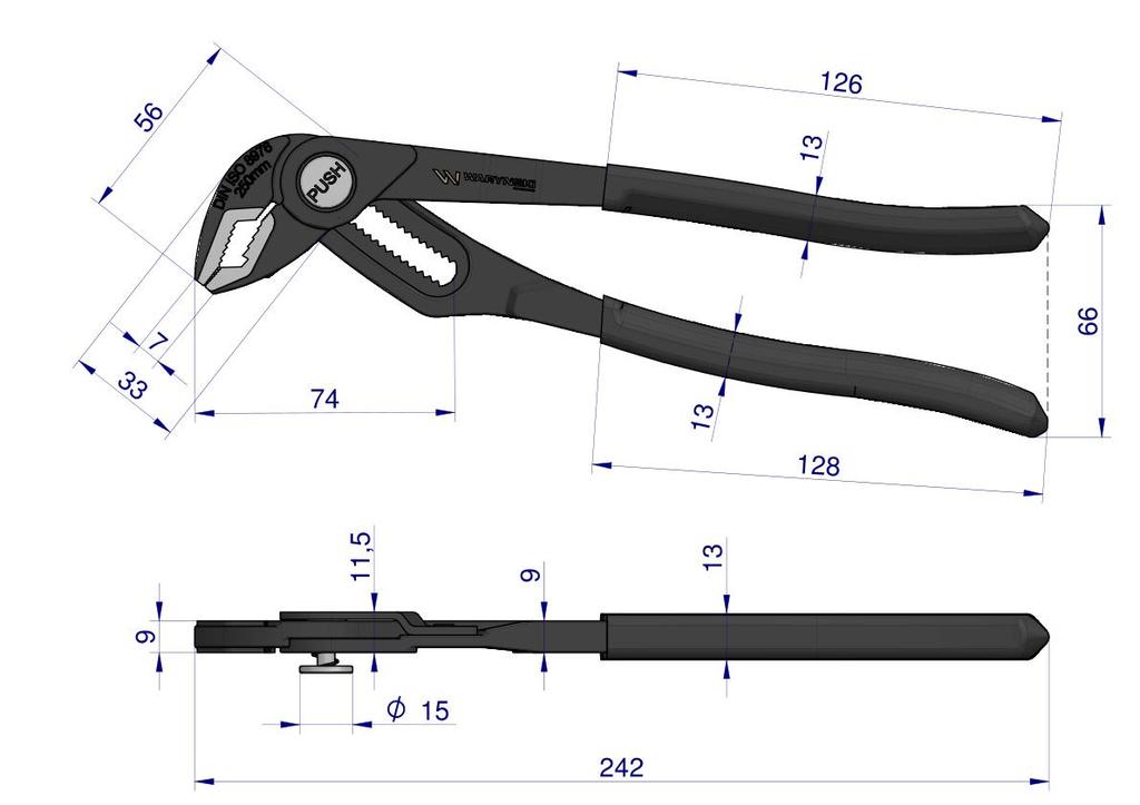 Szczypce Do Rur Szybkonastawne 250Mm. Zakres Szczęk 50 Mm Waryński