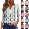 Women's T Shirt Tee Print Button 3/4 Sleeve Daily Weekend Fashion Basic V- Neck Regular Top