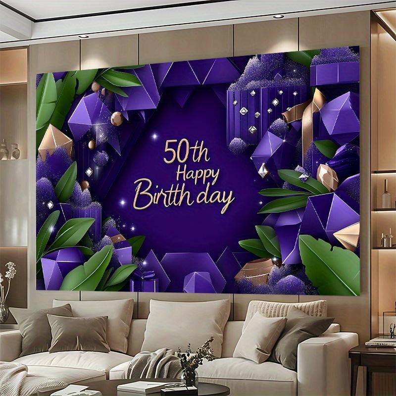 50th Birthday Party Backdrop Gold Purple Polyester Banner Photo Booth Decoration