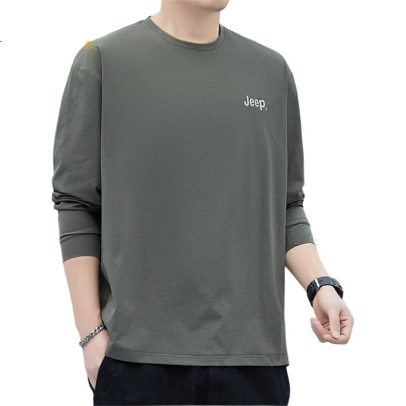 JEEP Men's Long-Sleeve T-Shirt, Loose-Fit Casual Top for Spring And Autumn, Round Neck Undershirt, Men's Clothing, Dark Black, M Size
