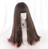 Full Cool Brown X Pink Wig Wig Straight Natural Harajuku Style Popular Small Face Effect Cute with Net Semi-long Women's