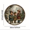 Victorian Winter Aluminum Sign. 8x8 Inch Round Festive Scene for Bedroom, Living Room or Christmas Decor.