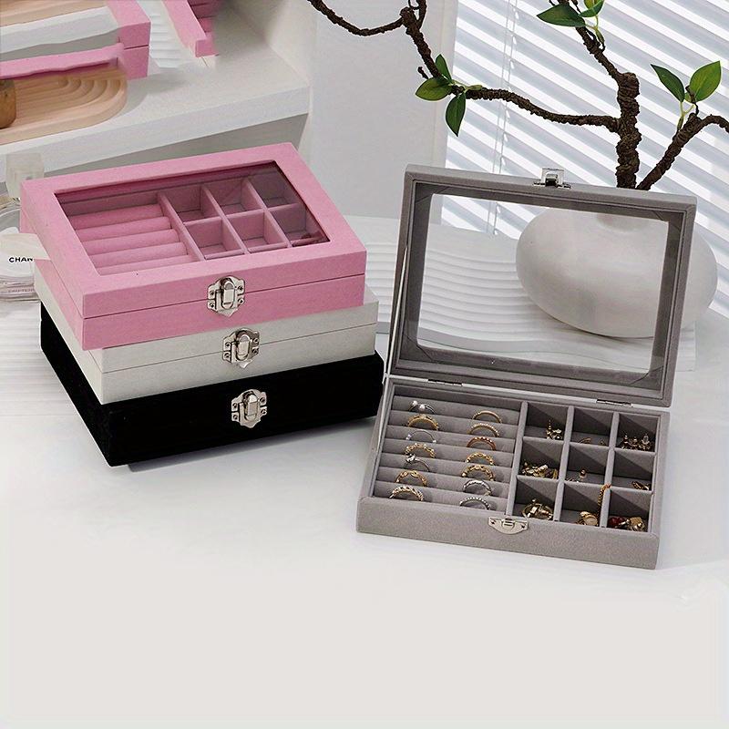 20*15*5 см 1 шт. Пылезащитная бархатная коробка с откидной крышкой для хранения ювелирных изделий, большая вместимость, прозрачный дисплей, портативная коробка для сережек, колец, ожерелий.