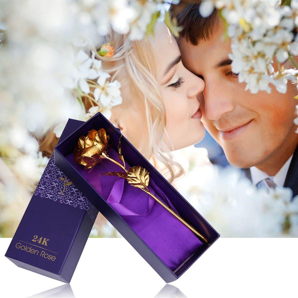 Домашний декор Подарки для влюбленных Подарок на День святого Валентина с длинным стеблем, 24-каратная золотая фольга, цветок розы, ручная работа
