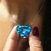 Huitan Luxury Big Heart CZ Pendant Necklace for Women Simple Versatile Party Gift Daily Wear Statement Jewelry