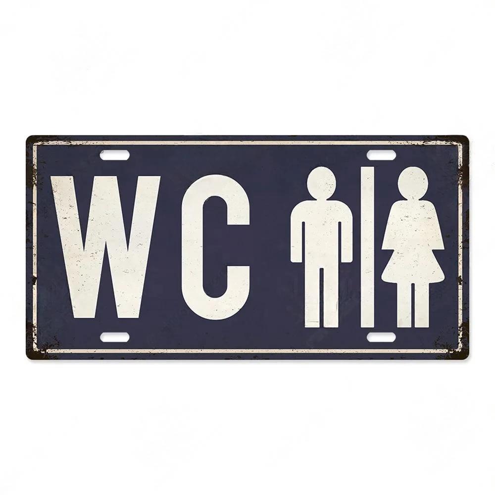 High Definition Metal Tin Sign Vintage Toilet Restroom License Plate Style Signs Set Retro Wall Art Decor for Home Bar Garage Ba