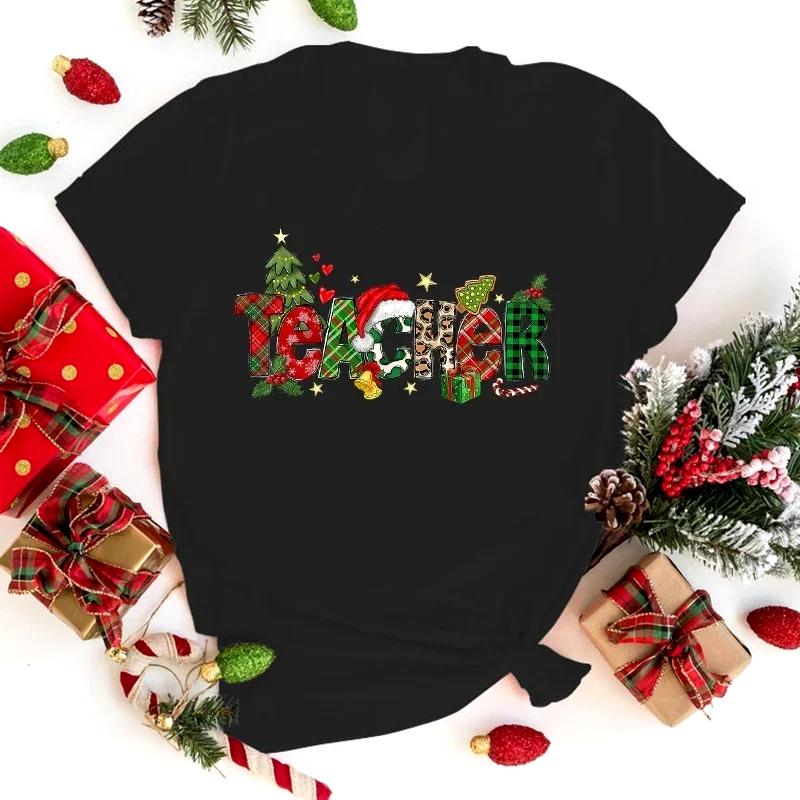 New Hot Christmas Teacher Print TShirts Women Summer Casual TShirts O Neck ShortSleeved TShirts Fashion Shirts Tee Tops