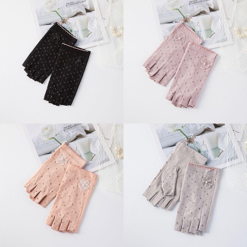 Anti-slip Women Half-finger Gloves Cotton Sunscreen Gloves Fashion Cycling Gloves for Cycling