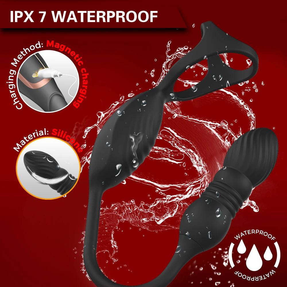 Кольцо для члена Вибратор простаты Секс-игрушки для мужчин Беспроводной пульт дистанционного управления Массаж яичек Анальная пробка Кольцо для пениса Мужской мастурбатор