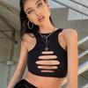 Off Shoulder Hollow Out Clubwear Tank Vest Crop Tops 2022 Sexy Summer Solid Color Bodycon Party Tank Streewear Bustier