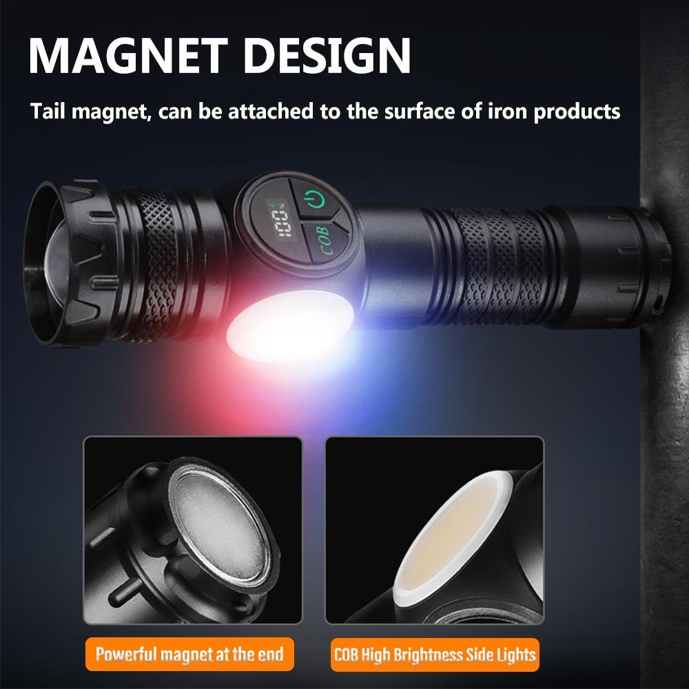 8000 лм D5 Портативный Зум Фонарик Аккумулятор Перезаряжаемый С Высокой Яркостью COB Боковой Свет И Красный И Синий Предупреждающий Рабочий Свет Лампа Для Ремонта