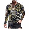 Round Neck 3D Graffiti Printed Top Casual Long Sleeved Men's T-shirts - Soft Medium Stretch Polyester Fabric Spring and Autumn Relaxed Fit Clothing