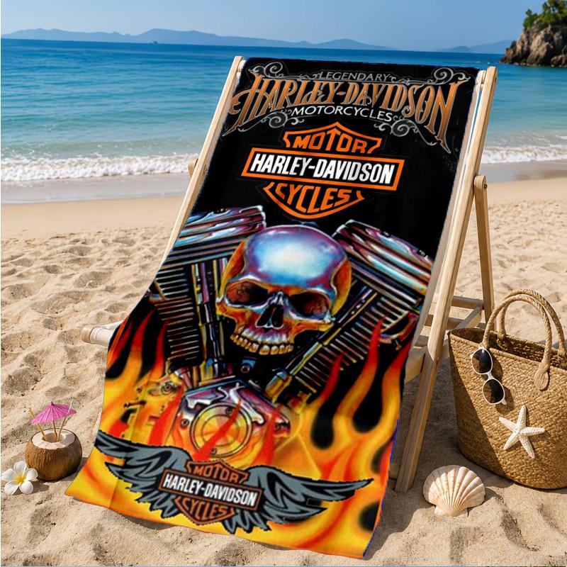 Harley-davidson Motorcycle Artwork Beach Towel, Quick-drying, Easy to Care for, Suitable for Both Fitness and Beach Vacations,Sports Essential