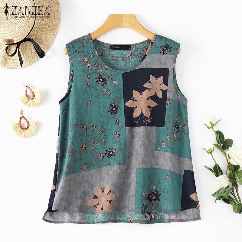 ZANZEA Женские повседневные майки без рукавов с круглым вырезом и принтом
