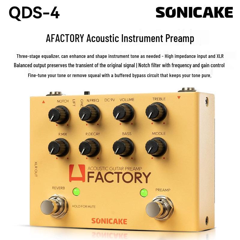 Педаль эффектов для электрогитары Sonicake QDS: Акустический предусилитель, Басовый дилей, Реверберация, Десятиполосный эквалайзер