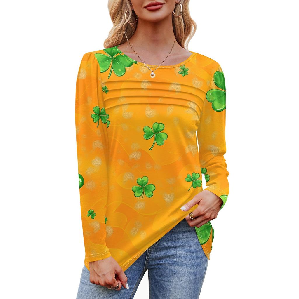 Женский свободный повседневный топ с круглым вырезом и длинными рукавами, модный топ