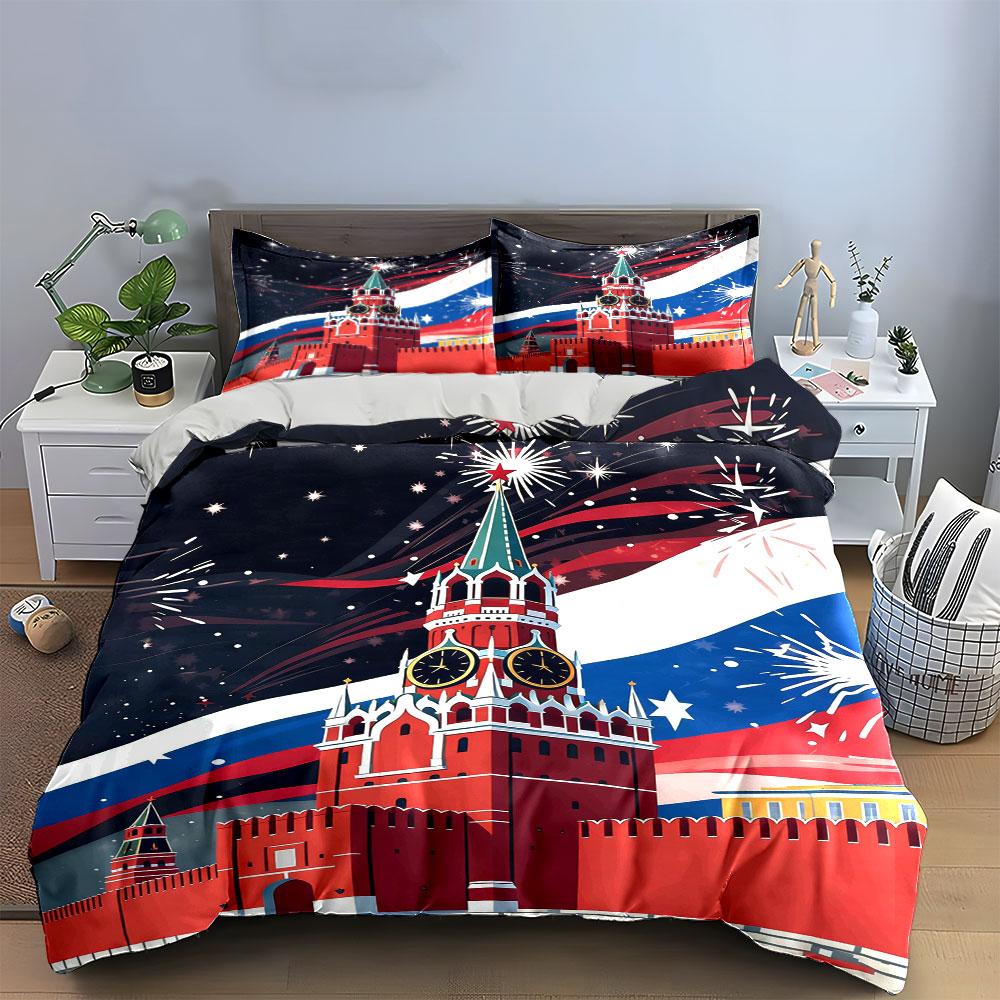 Кремль, фейерверк, российский флаг. Комплекты постельного белья Комплекты пододеяльников Пододеяльники Наволочки(1 * Пододеяльник 2 * Наволочки без одеяла)