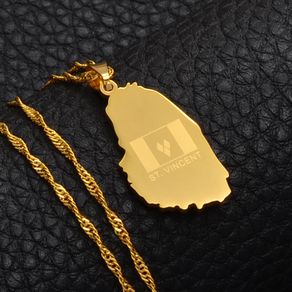 Anniyo Gold Color ST. Vincent Map Pendant and Thin Chain Necklaces Saint Vincent Maps Jewelry #020721