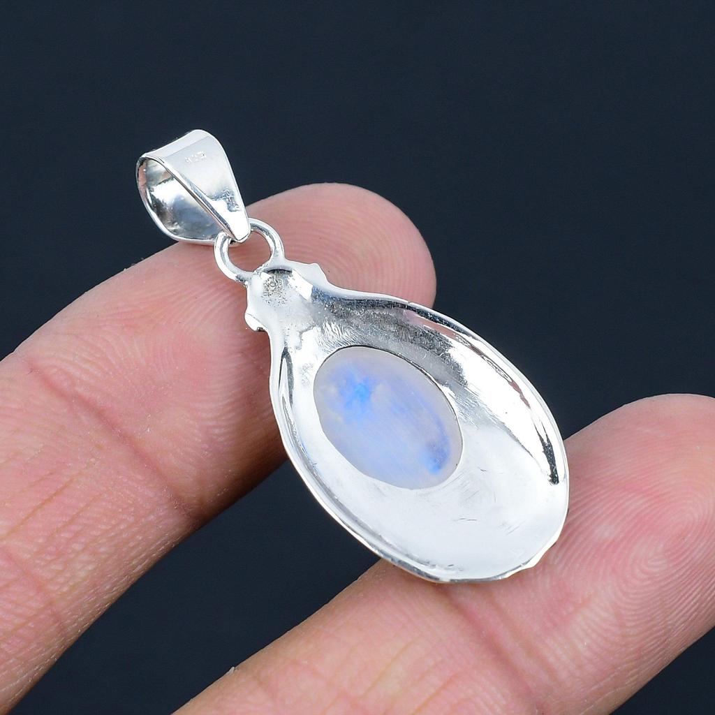 Natural Rainbow Moonstone Gemstone Pendant, 925 Sterling Silver, Handmade Pendant Jewelry Gift For Valentine's Day