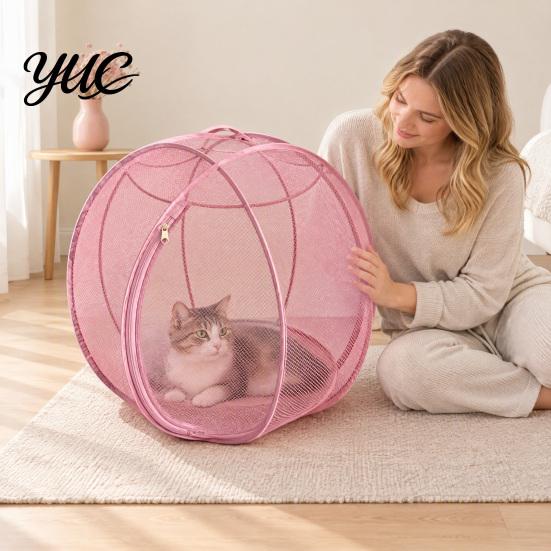 Складной вольер для кошек, pop-up вольер на колесиках, уличный вольер-катий, дышащая сетчатая клетка для питомцев, легкая, для парка, с шариками, на молнии,