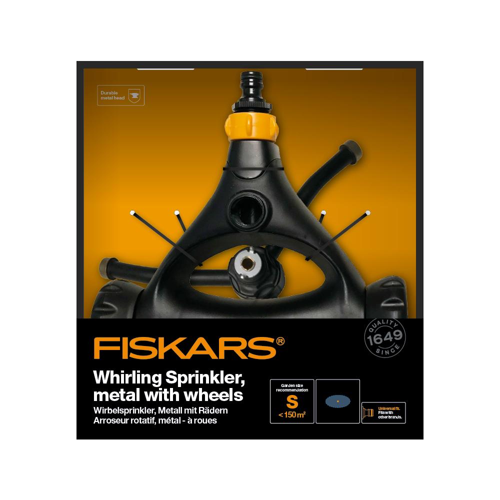 Fiskars Pulsating Rotating Garden Sprinkler on Wheels, Metal, 500M2