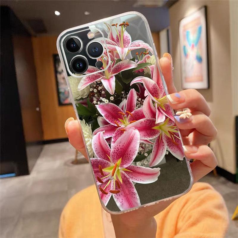 Phone Case For iPhone 17 Pro Max 17 Air 16 15 14 13 Pro Max 15 16 Pro 15Plus Lily Flower Silicone Cover
