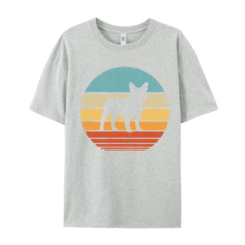 French Bulldog Retro Vintage Style Round Collar T Shirts Lovers Day Cool Tops Tees Latest Premium Cotton Tee Shirts Unisex