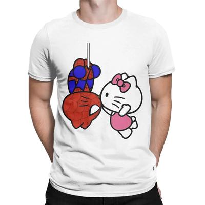 Футболка Hello Kitty Человек-паук Парень Девушка Мужская Хлопковая Одежда Принт Круглый Вырез Короткий Рукав#Цвет(3)