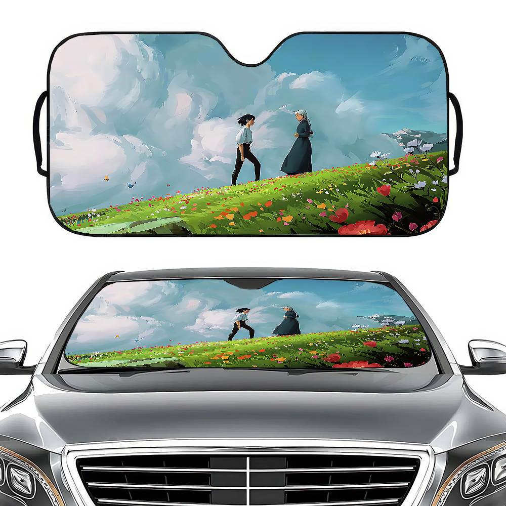 Anime Castle For Film Car Sun Shades Cover Anti-UV Protection Car Window Sunshades Foldable Windshield Sunshade AccessoriesWindshield Sunshades 1