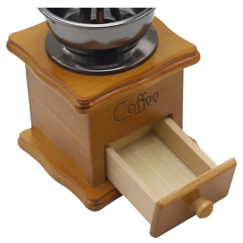 1Pcs Vintage Manual Coffee Grinder Home Hand Crank Coffee Bean Grinder Wood Vintage Style Profession Barista Coffee Accessories
