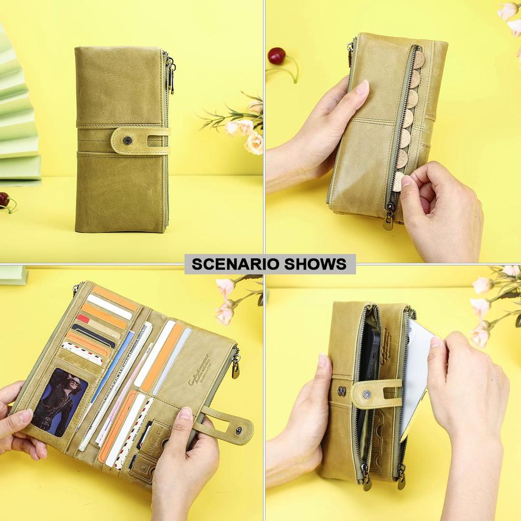 CONTACT'S Genuine Leather Long Wallet For Women Luxury Designer Card Holders Money Clips Coin Purses Female Bags