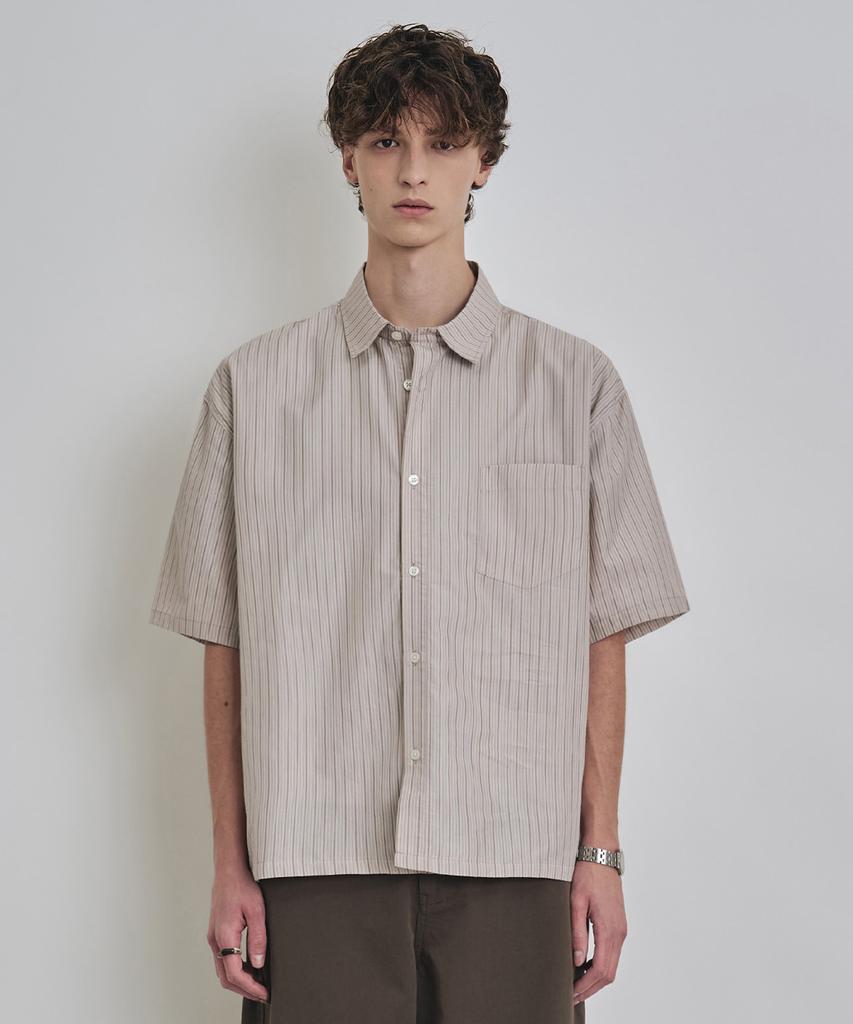 COSTUME O’CLOCK [Coclx Type] Striped Semi-Crop Short Sleeve Shirt 2 Color Coossh205
