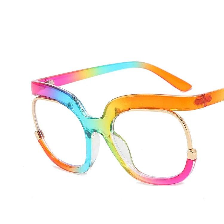 2023 Ins Rainbow Frame Fashion Retro Round Anti Blue Light Women Glasses Vintage Oversized Colourful Frame Clear Eyeglasses