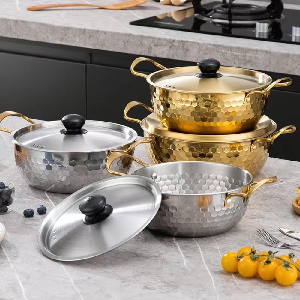 Корейская кастрюля для рамэн из нержавеющей стали с двойной ручкой, молочная кастрюля, посуда, кастрюля для супа, индукционная плита