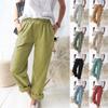 Женские свободные широкие брюки, повседневные эластичные брюки с эластичной резинкой на талии, свободные эластичные брюки с широкими штанинами из хлопка и льна