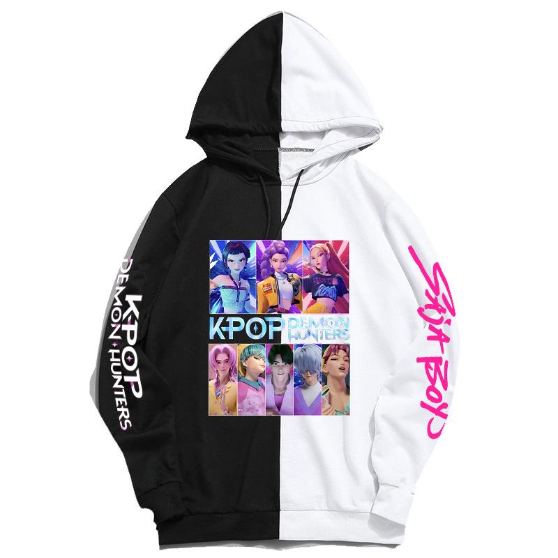 KPop Demon Hunters Peripheral Color Blocked Hoodie Casual Comfortable Autumn Winter Inside Outside Versatile Fashionable Hoodie