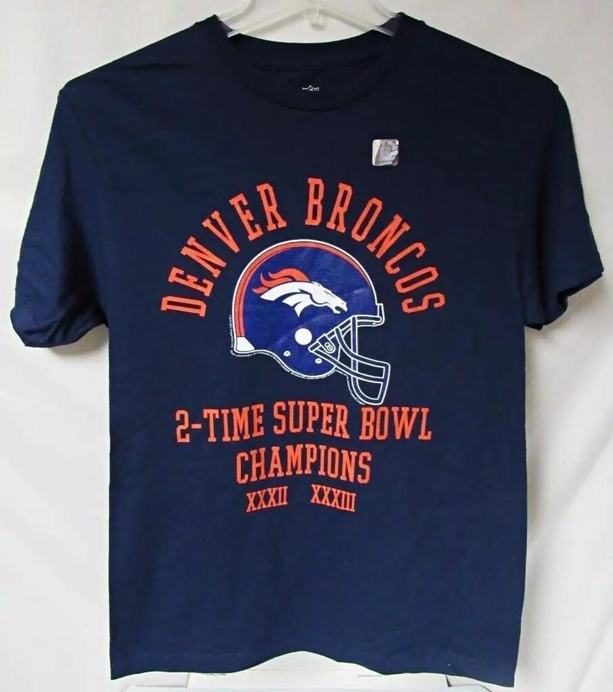 Мужская футболка Denver Broncos с принтом "2-КРАТНЫЙ ЧЕМПИОН СУПЕРБОУЛА" Унисекс