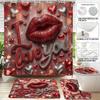 4pcs Valentine's Day Romantic Love Red Lips Printed Bathroom Set 180x180 Waterproof Shower Curtain Floor Mat U-shaped Toilet Mat