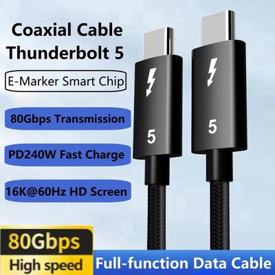 PD 240 Вт USB C на USB-C Thunderbolt 5 Полный кабель данных Быстрая зарядка 16K 60 Гц Видеовыход Функциональный 80 Гбит/с Передача данных
