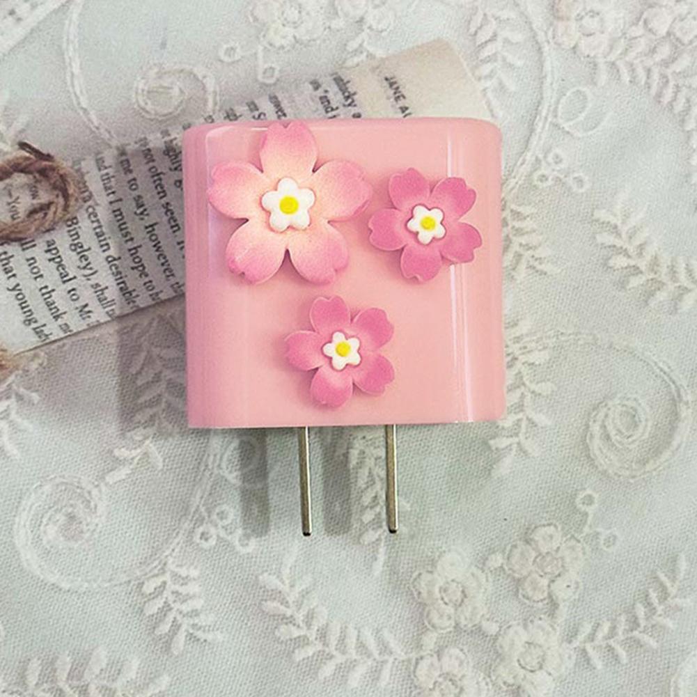 3D Pink Flower Cable Charger Protector Cover For Iphone 11 15 14 13 Pro Max 18W 20W Charger Data Line Protective Sleeve