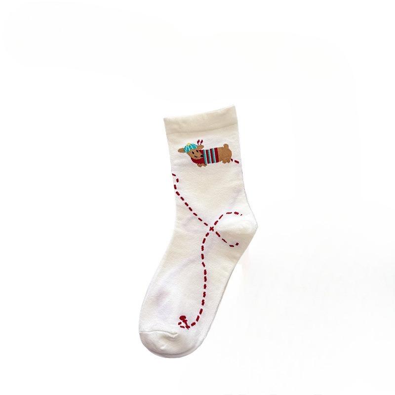 Female Spring and Summer Cartoon Cute Dog College Wind Tube Cotton Socks