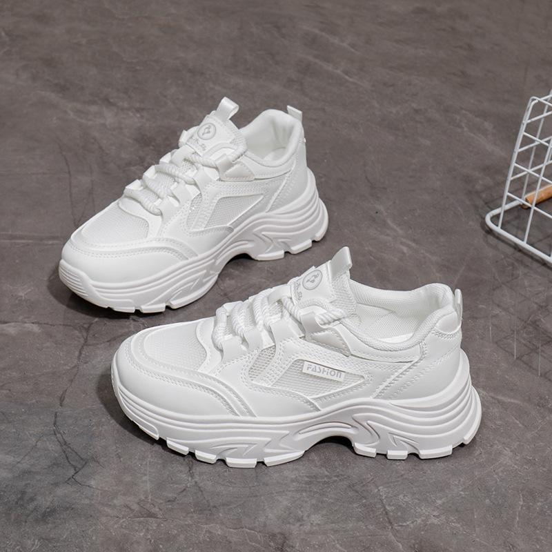 Fashion Comemore Platform Sneakers for Women Spring Summer Mesh Breathable Women's Sport Shoes Casual Solid Lace Up Chunky Heeled Tenis