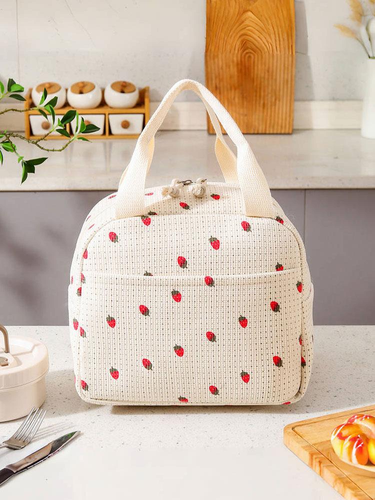 1PC Autumn and Winter lunch bag, portable hand-held insulated bento bag, corduroy strawberry meal bag, ice pack