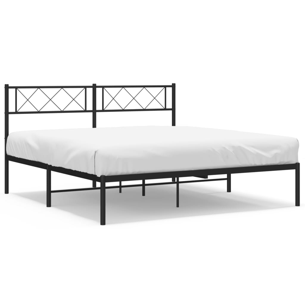 Metal Bed Frame with Headboard Black 140 x 200 cm