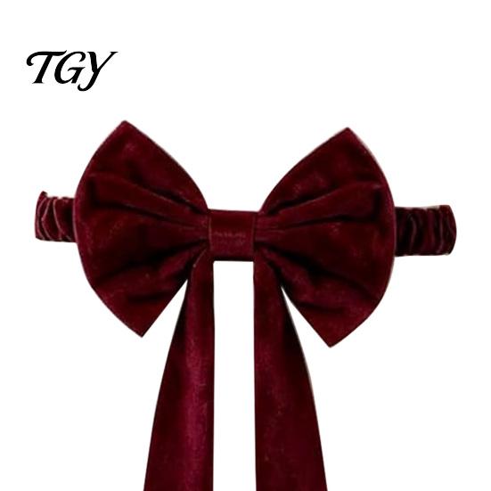 Stretch Chair Back Bows Burgundy Velvet Sashes with Elastic Straps, Reusable Bow Tie Bands for Events Cover, Decorative Ribbon Christmas Party Wedding