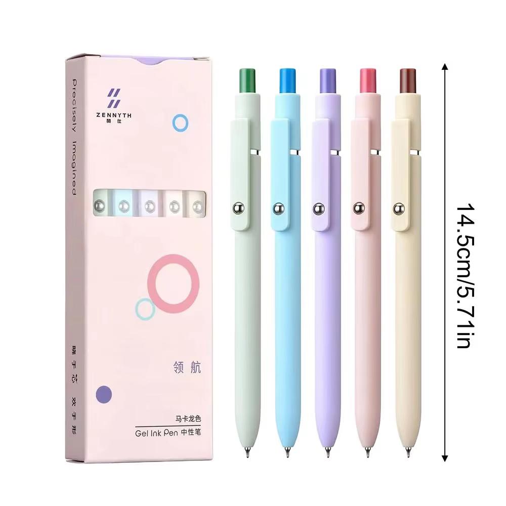 5Pcs Stress Relief Carbon Gel Pens Set High Value Rainbow Press Type Quick Drying for Students Nurses Journal Office Supplies