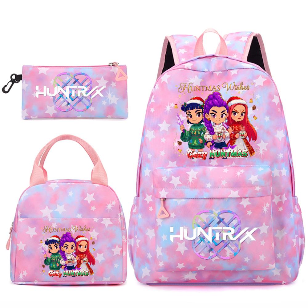 3Pcs/set Christmas Kpop Printed Backpack Handbag Pencil Case for Teenger Student Girl Boy Schoolbag Kid Bookbag Large Capacity Travel Bag Gift
