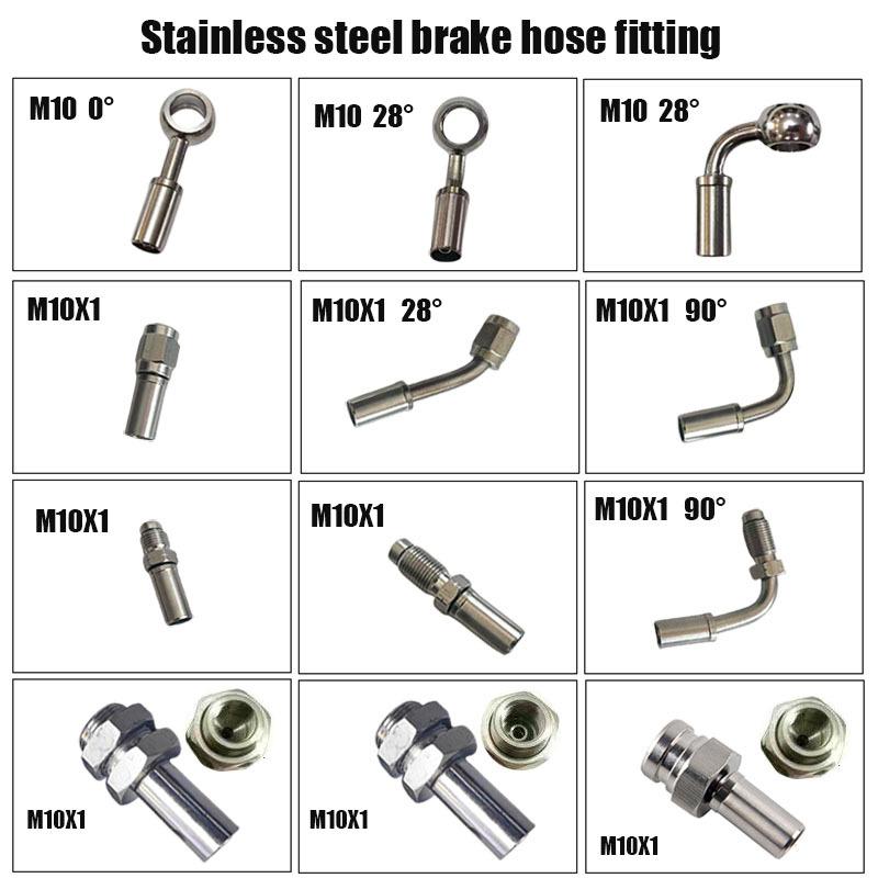 Automotive Stainless Steel Brake Hose Fitting Connector Adapter M10 0 °28°90°Male16X1.5 10X1Female Crimping Joint Universal Moto