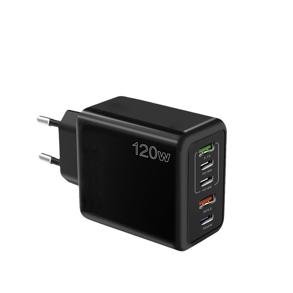 PD 120W Mobile Charger: 5V/2.4A Multi-port Adapter with PD and 3 USB for EU, US, and UK